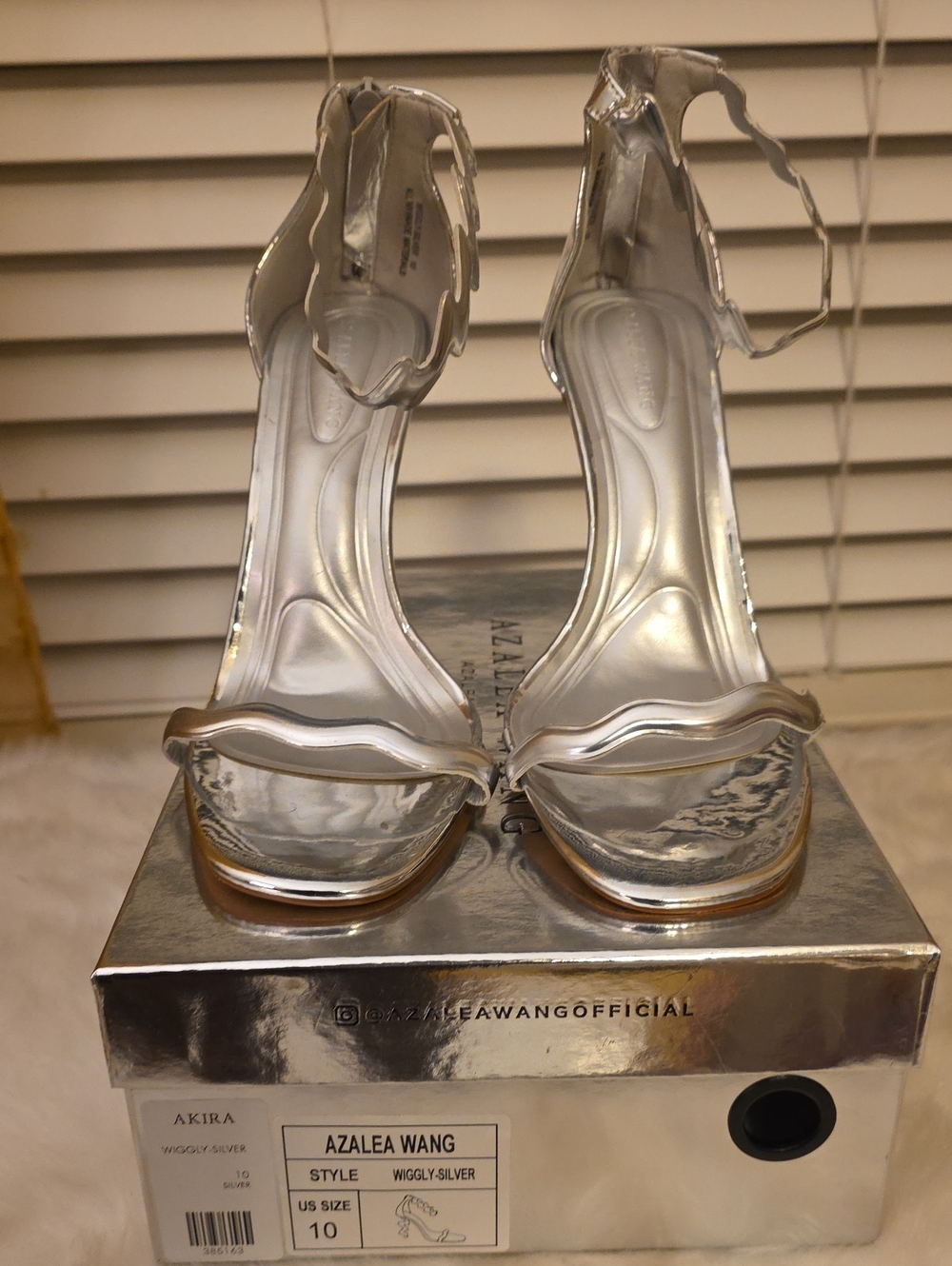 Azalea Wang Silver Wiggly Ankle-Strap Heels